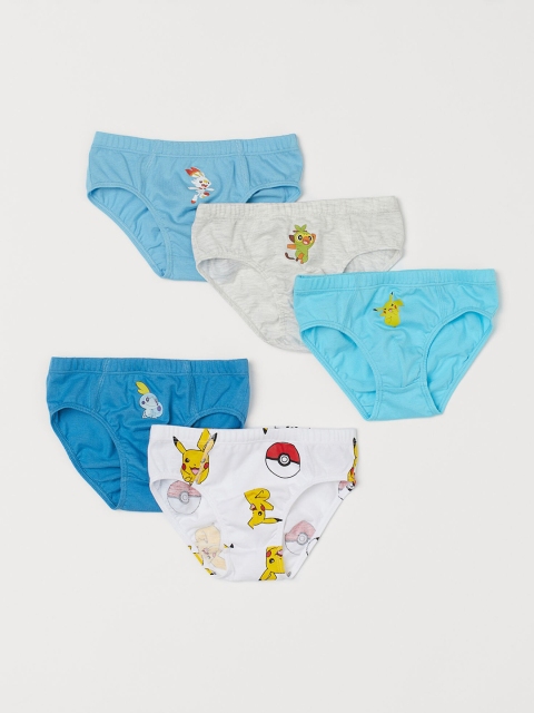 

H&M Boys White & Turquoise Blue 5-Pack Printed Boys Briefs