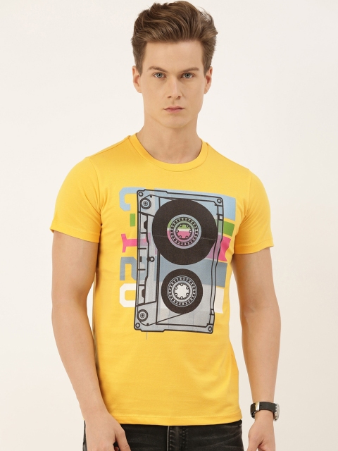 

QUANCIOUS Men Mustard Printed Round Neck Organic Cotton Sustainable T-shirt