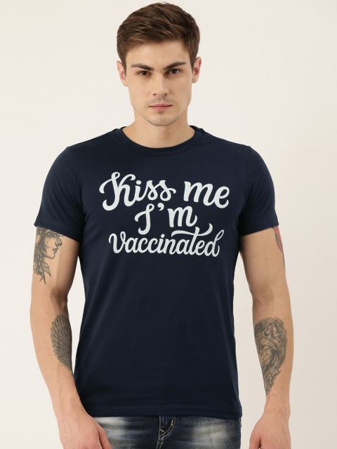 

QUANCIOUS Men Navy Blue Printed Round Neck Sustainable T-shirt