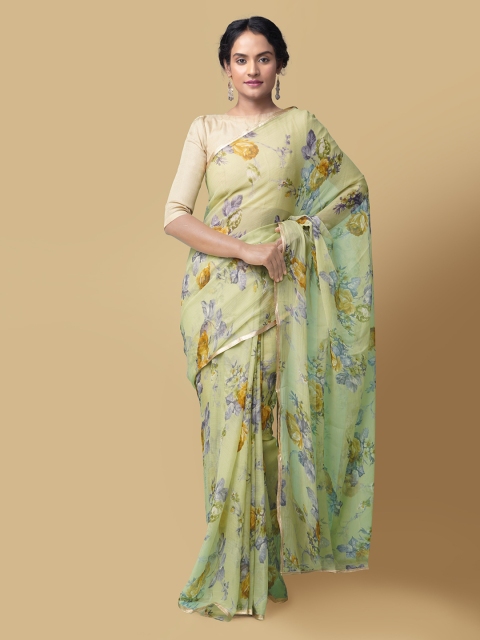 

Unnati Silks Green Pure Chiffon Printed Bhagalpuri Saree