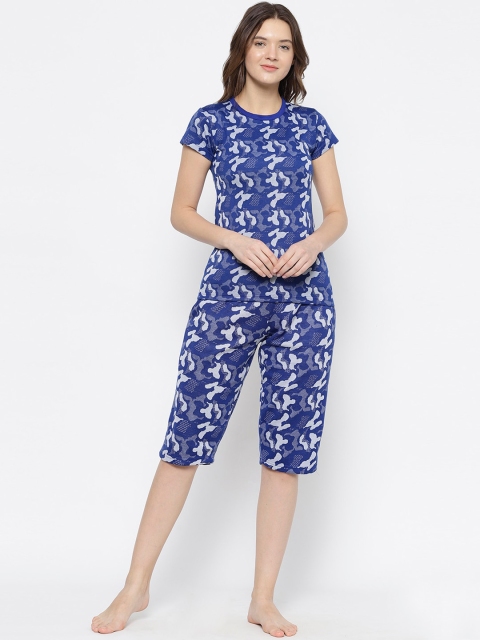 

VIMAL JONNEY Women Blue & Off-White Printed Night Suit