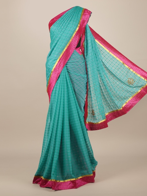 

Pothys Blue & Pink Poly Chiffon Checked Saree