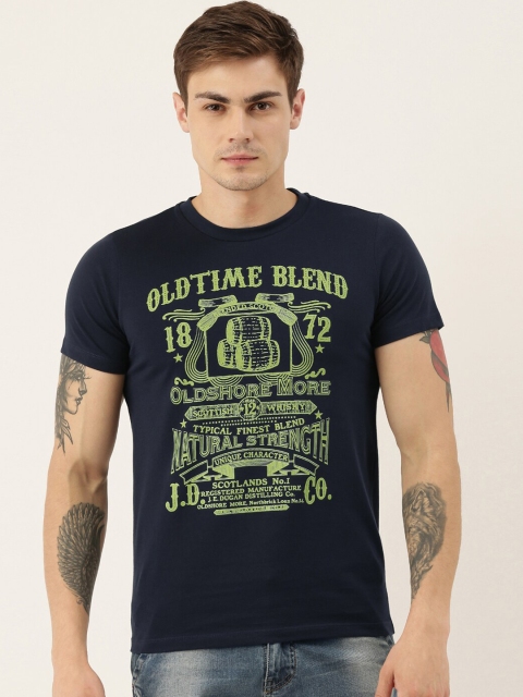 

QUANCIOUS Men Navy Blue Printed Henley Neck Sustainable T-shirt
