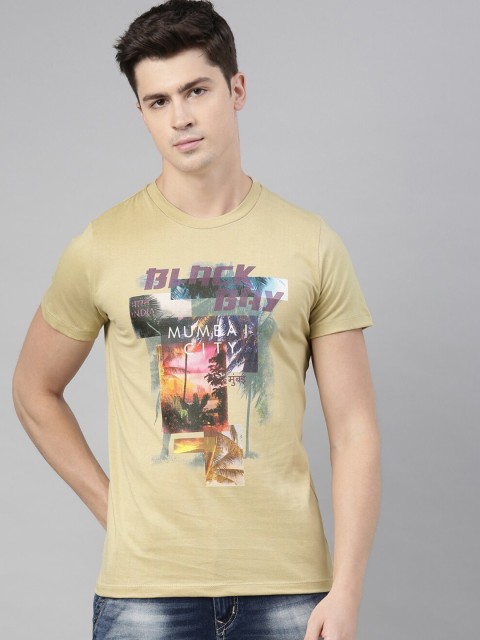 

QUANCIOUS Men Beige & Green Printed Round Neck Organic Cotton Sustainable T-shirt