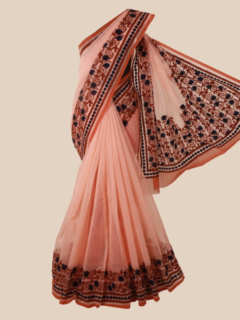 

Pothys Peach-Coloured Solid Supernet Saree
