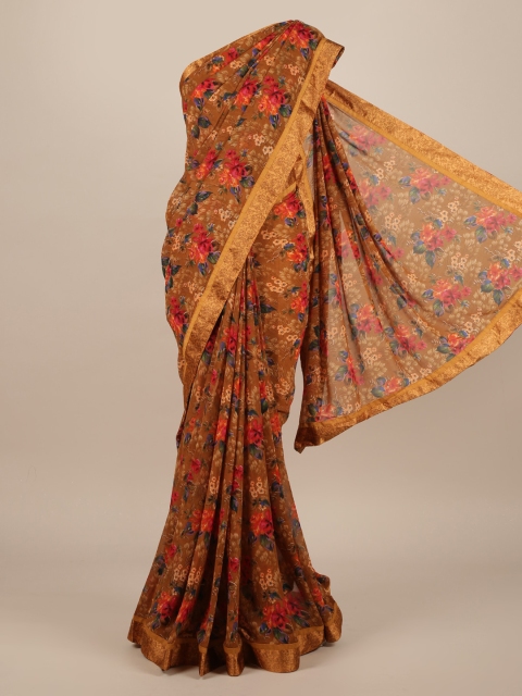 

Pothys Brown & Orange Poly Chiffon Printed Saree