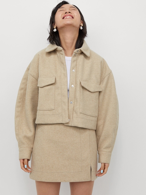 H&M Women Beige Solid Short Jersey Skirt
