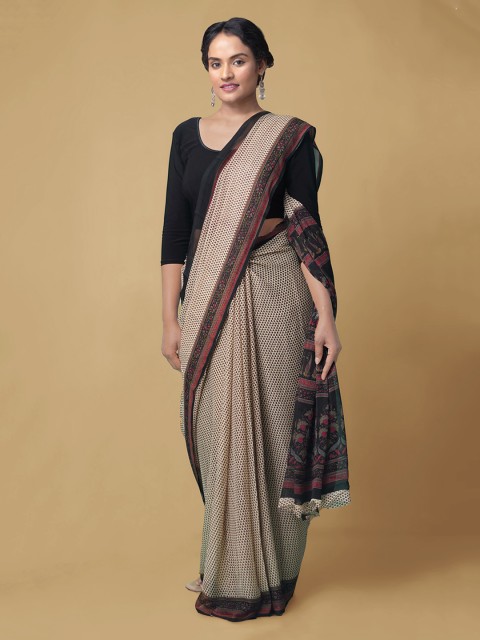 

Unnati Silks Brown Pure Chiffon Printed Handloom Bhagalpuri Saree
