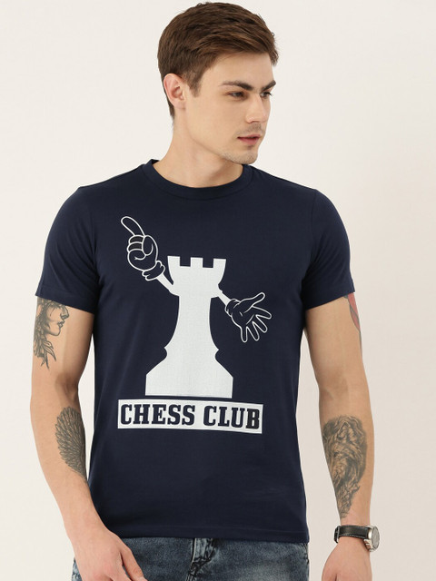 

QUANCIOUS Men Navy Blue Striped V-Neck Sustainable T-shirt