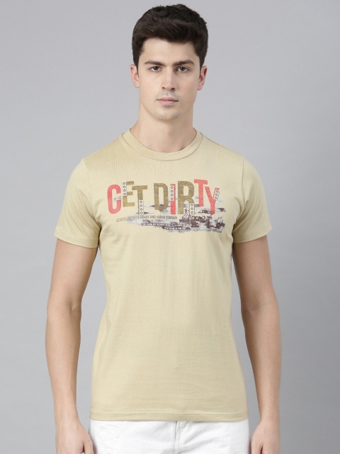 

QUANCIOUS Men Beige Printed Round Neck Organic Cotton T-shirt