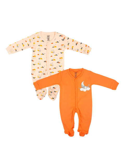

MeeMee Infant Girls Pack of 2 Printed Rompers, Orange