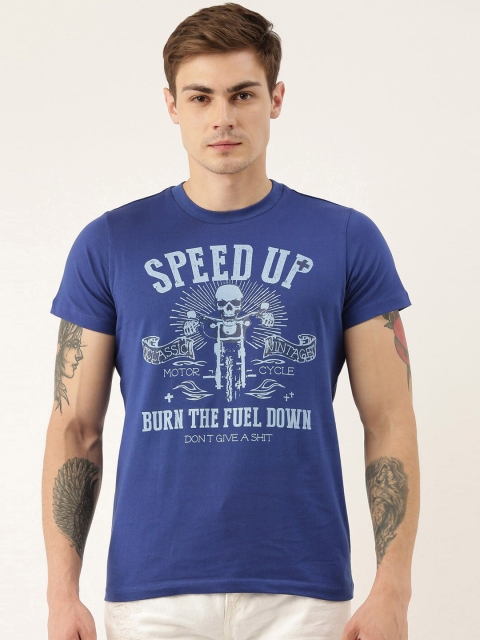 

QUANCIOUS Men Blue Graphic Printed Organic Cotton Round Neck T-shirt