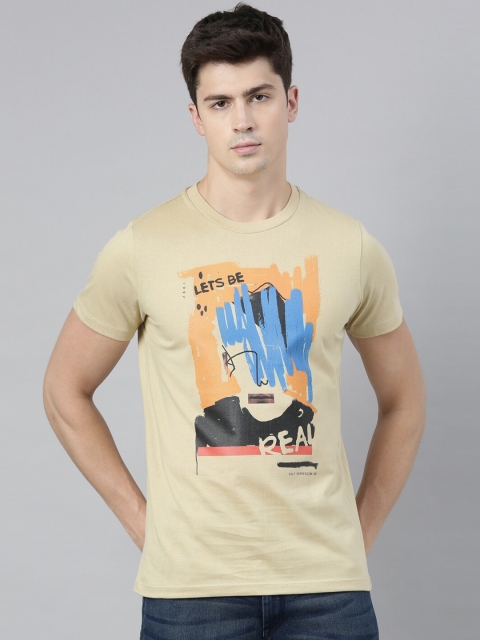 

QUANCIOUS Men Beige Printed Round Neck Organic Cotton Sustainable T-shirt