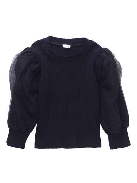 

Like A Boss Girls Black Puff Sleeves Regular Top