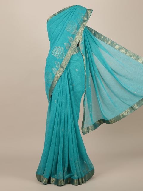 

Pothys Turquoise Blue Printed Poly Chiffon Saree