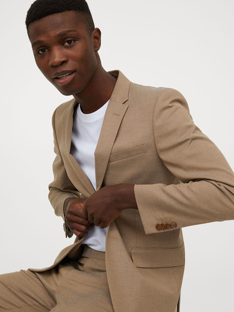 

H&M Men Beige Solid Slim Fit Jacket