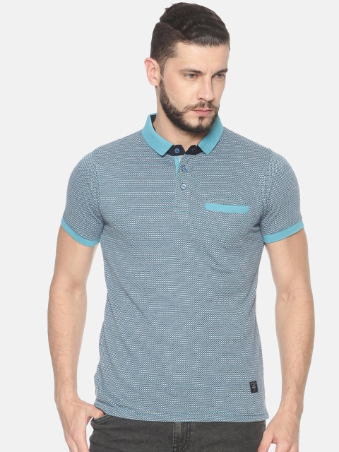 

HALTON HILLS Men Blue Self Design Polo Collar T-shirt