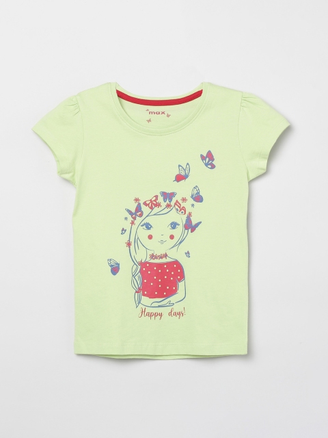 

max Girls Lime Green & Red Printed Round Neck T-shirt