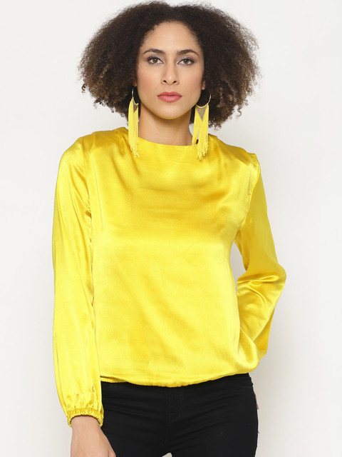 

Twenty3 Women Yellow Solid Satin Formal Top