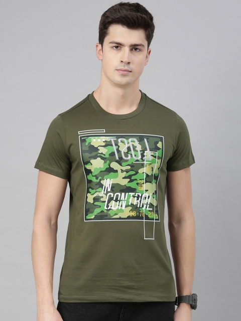 

QUANCIOUS Men Olive Green Printed Round Neck Organic Cotton Sustainable T-shirt