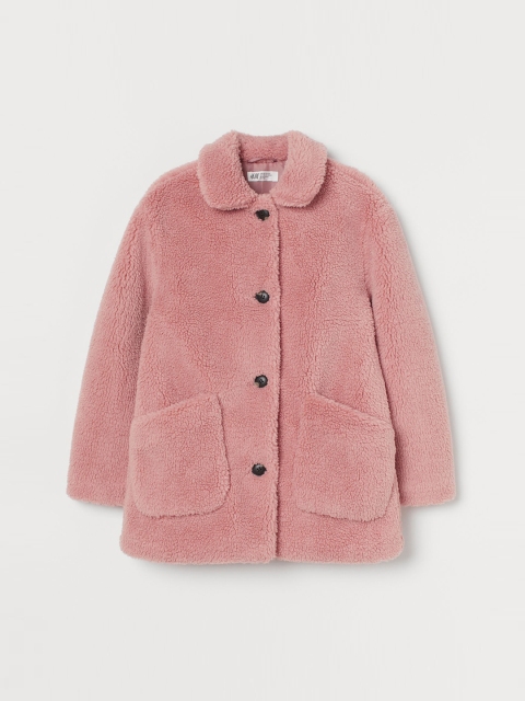 

H&M Girls Pink Solid Teddy Coat