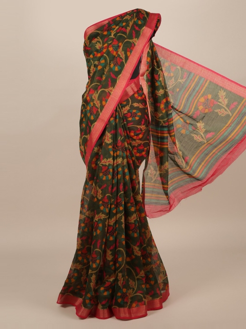 

Pothys Green Printed Jute Silk Saree