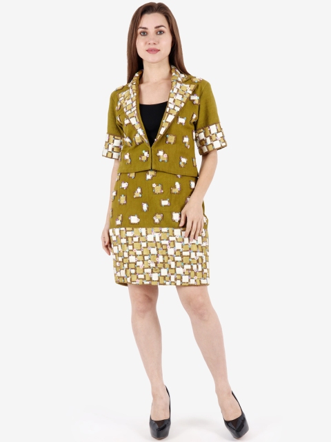 

Diwaah Women Green & White Printed A-Line Dress