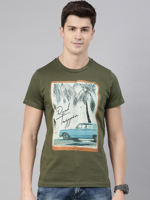

QUANCIOUS Men Olive Green Solid Round Neck Sustainable T-shirt