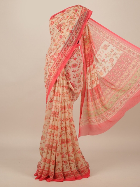 

Pothys Cream-Coloured Printed Poly Chiffon Saree