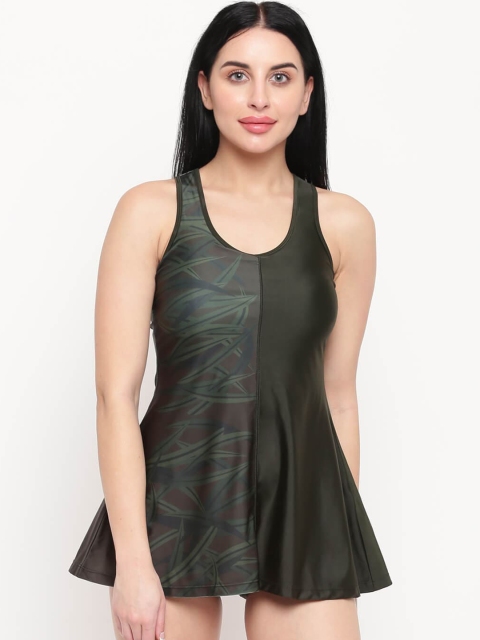 

iO Women Olive Green & Blue Printed Swim Dress