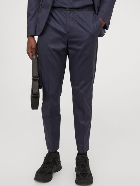 

H&M Men Navy Blue Slim Fit Cropped Joggers