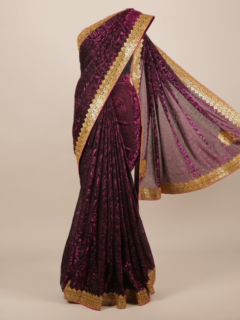 

Pothys Burgundy & Gold-Toned Jute Silk Woven Design Saree