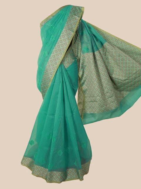 

Pothys Green & Golden Supernet Woven Design Saree
