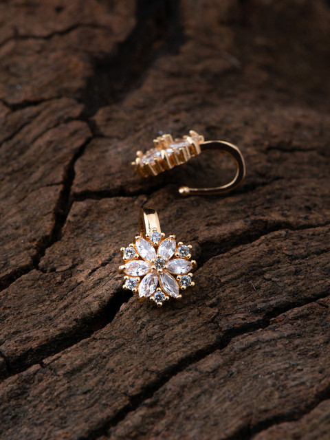 

Alankruthi Set Of 2 Gold-Plated White CZ & AD-Studded Floral Design Nose Pins