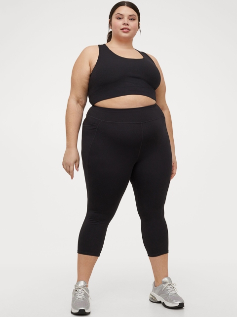 

H&M+ Women Black Solid Mesh-Detail Sports Tights