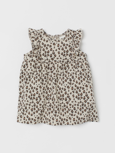 

H&M Girls Beige Printed Flounce-Trimmed Jersey Dress