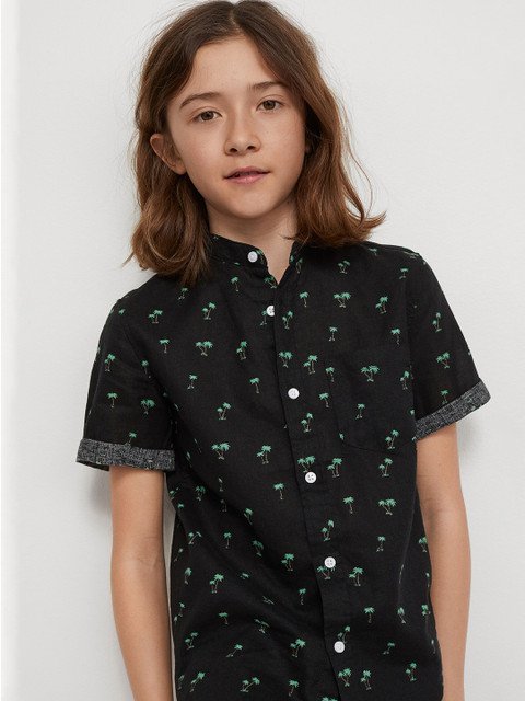 

H&M Boys Black & Green Cotton Linen Grandad Shirt