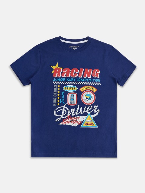 

POPPERS by Pantaloons Boys Navy Blue Printed Round Neck Pure Cotton T-shirt