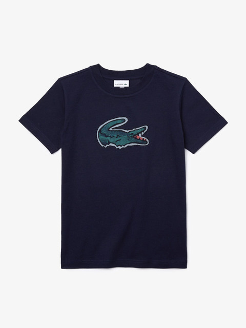 

Lacoste Boys Navy Blue Printed Round Neck Cotton T-shirt