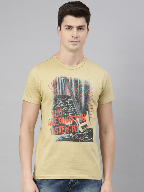

QUANCIOUS Men Beige Printed Round Neck Organic Cotton Sustainable T-shirt