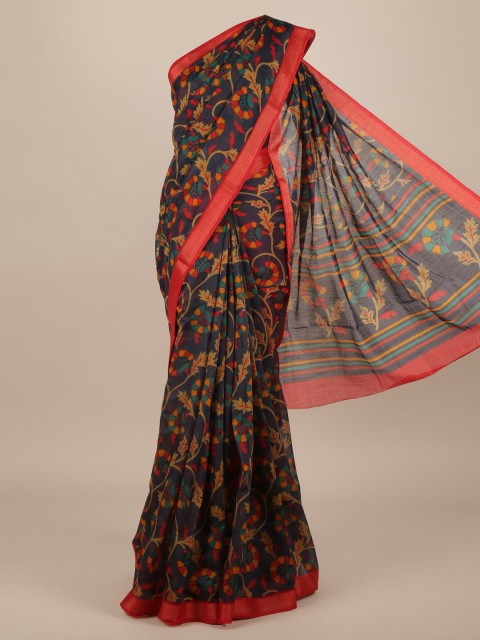 

Pothys Navy Blue & Red Jute Silk Printed Saree