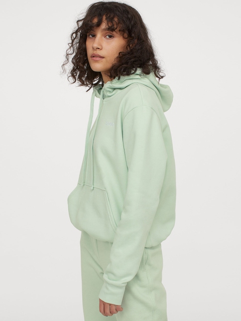 

H&M Women Green Solid Hooded Top