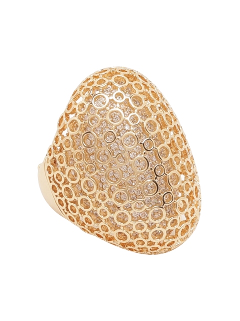 

shaze Women Gold-Toned White CZ-Studded Adjustable Pave Finger Ring