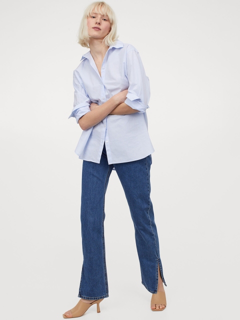 

H&M Women Blue Cotton Straight High Split Jeans