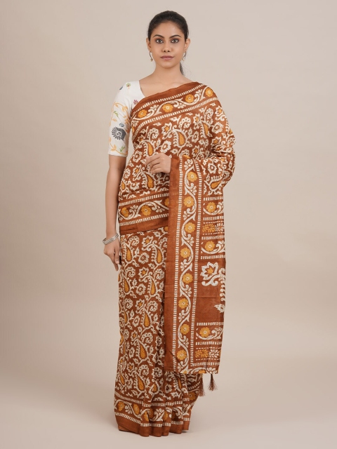 

Pothys Brown Printed Jute Silk Saree