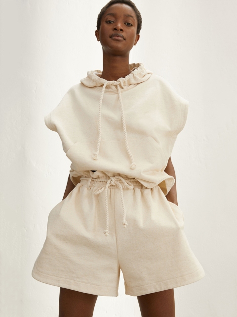 

H&M Women White & Beige Paper Bag Shorts