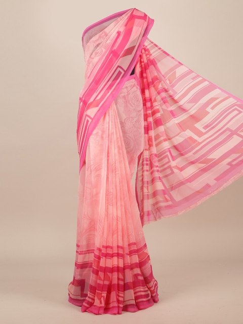

Pothys Pink Printed Poly Chiffon Saree