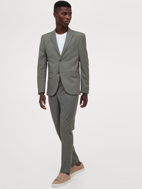 

H&M Men Grey Solid Suit Trousers Slim Fit