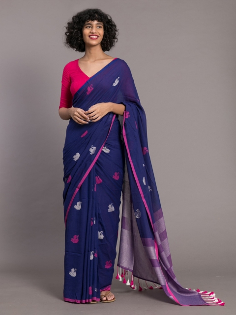 

Suta Navy Blue Woven Design Pure Cotton Handloom Saree
