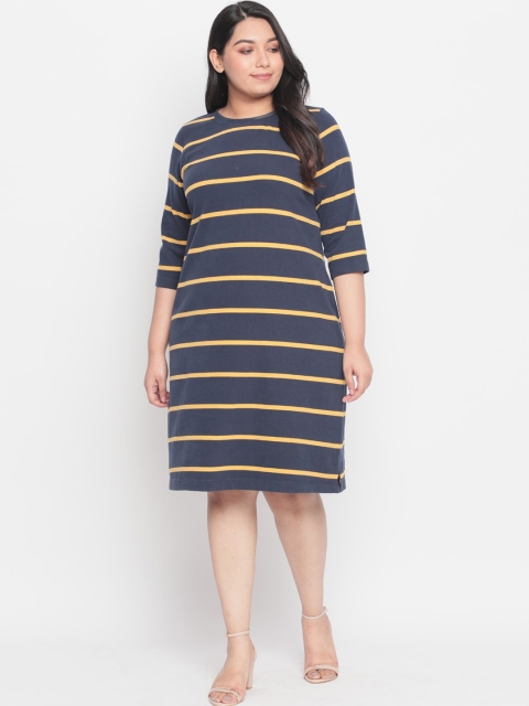 

Amydus Women Navy Blue Striped Sheath Dress